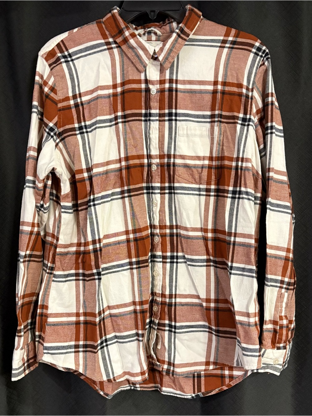 Weatherproof Flannel Rust and White Plaid Button-Down Shirt